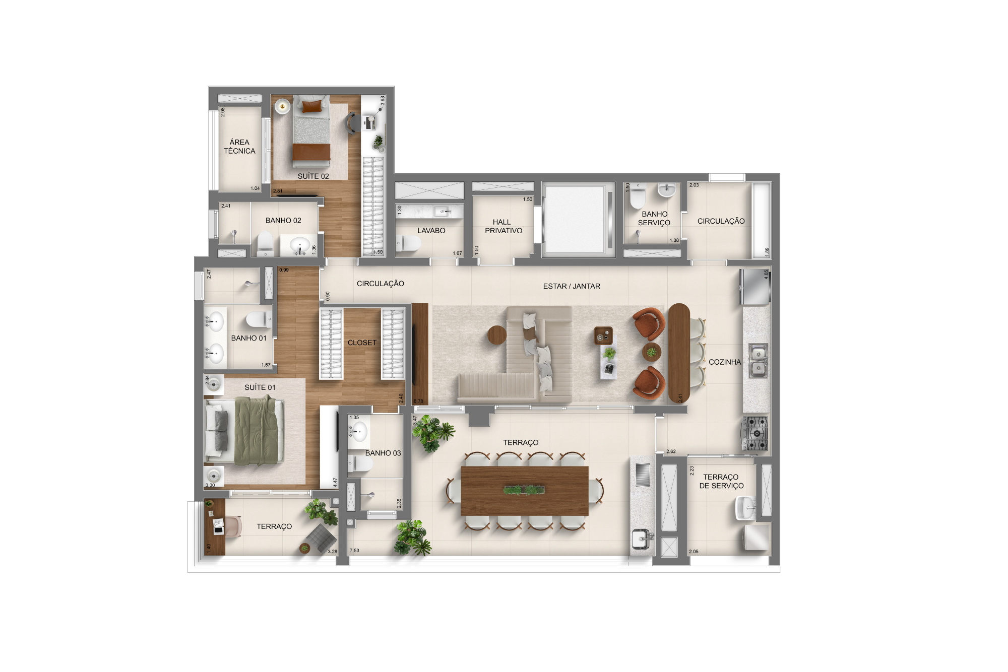 Planta 137m² – 2 suítes - Monã Mooca