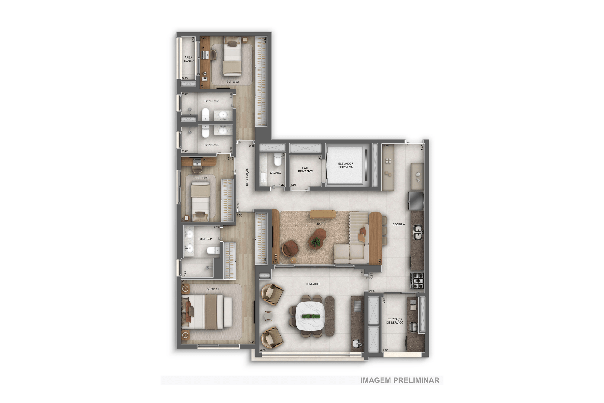 Planta 136m² — 3 suítes - GranDiálogo Parque da Mooca