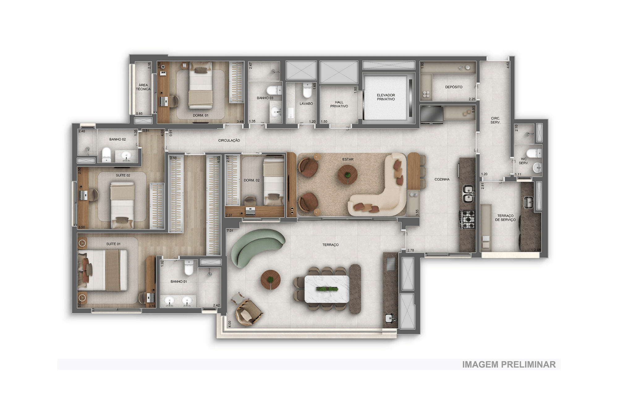 Planta 168m² — 4 dorms. (2 suítes)  - GranDiálogo Parque da Mooca