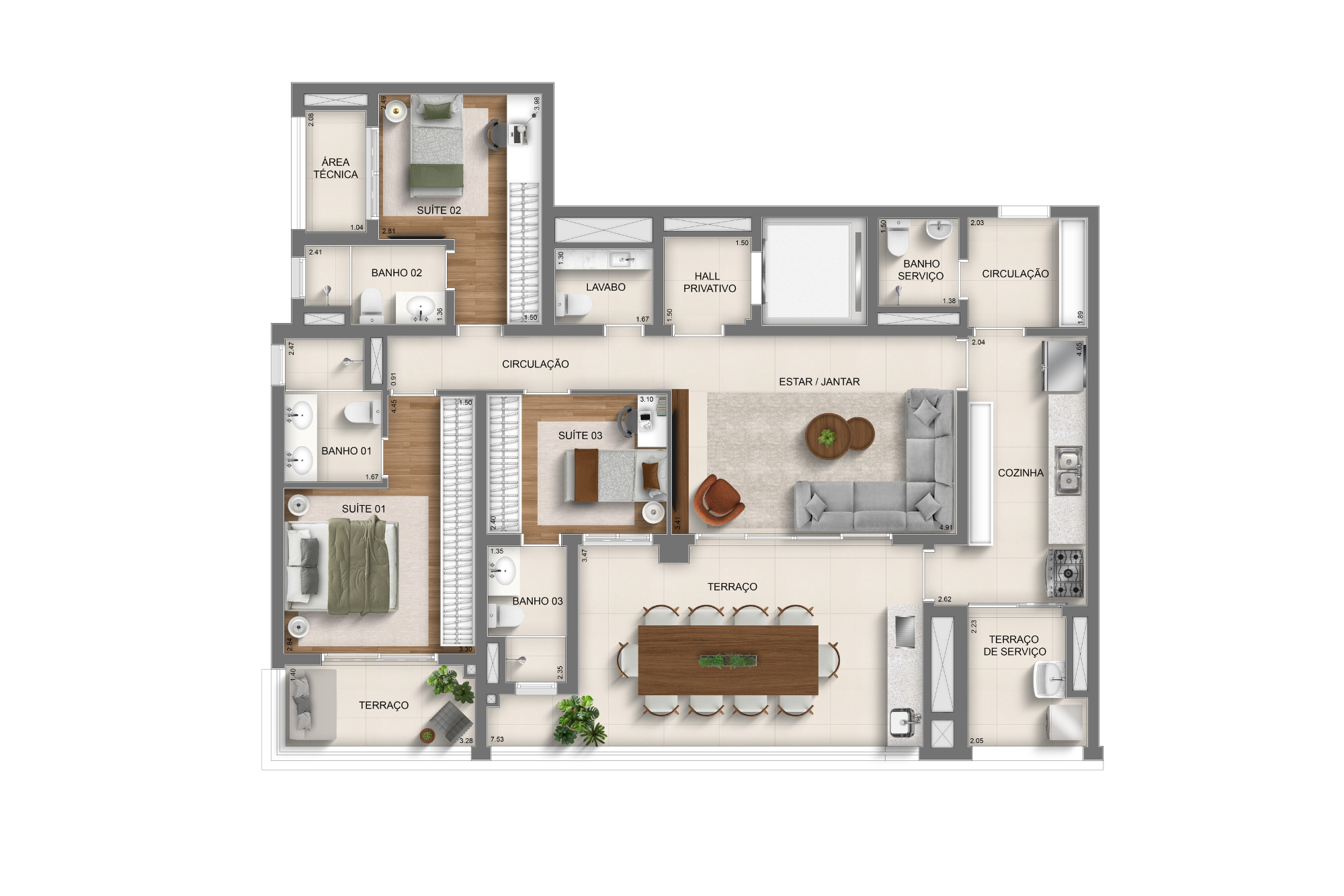 Planta 137m² – 3 suítes  - Monã Mooca